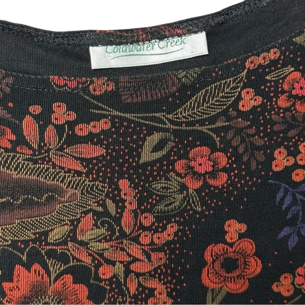 Vintage Dark Floral Short Sleeve Top Size Large XL Black Red - Picture 4 of 5